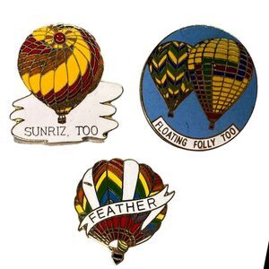Lot of 3 Collectible Hot Air Balloon Pins Feather Sunriz Too Floating Folly Too